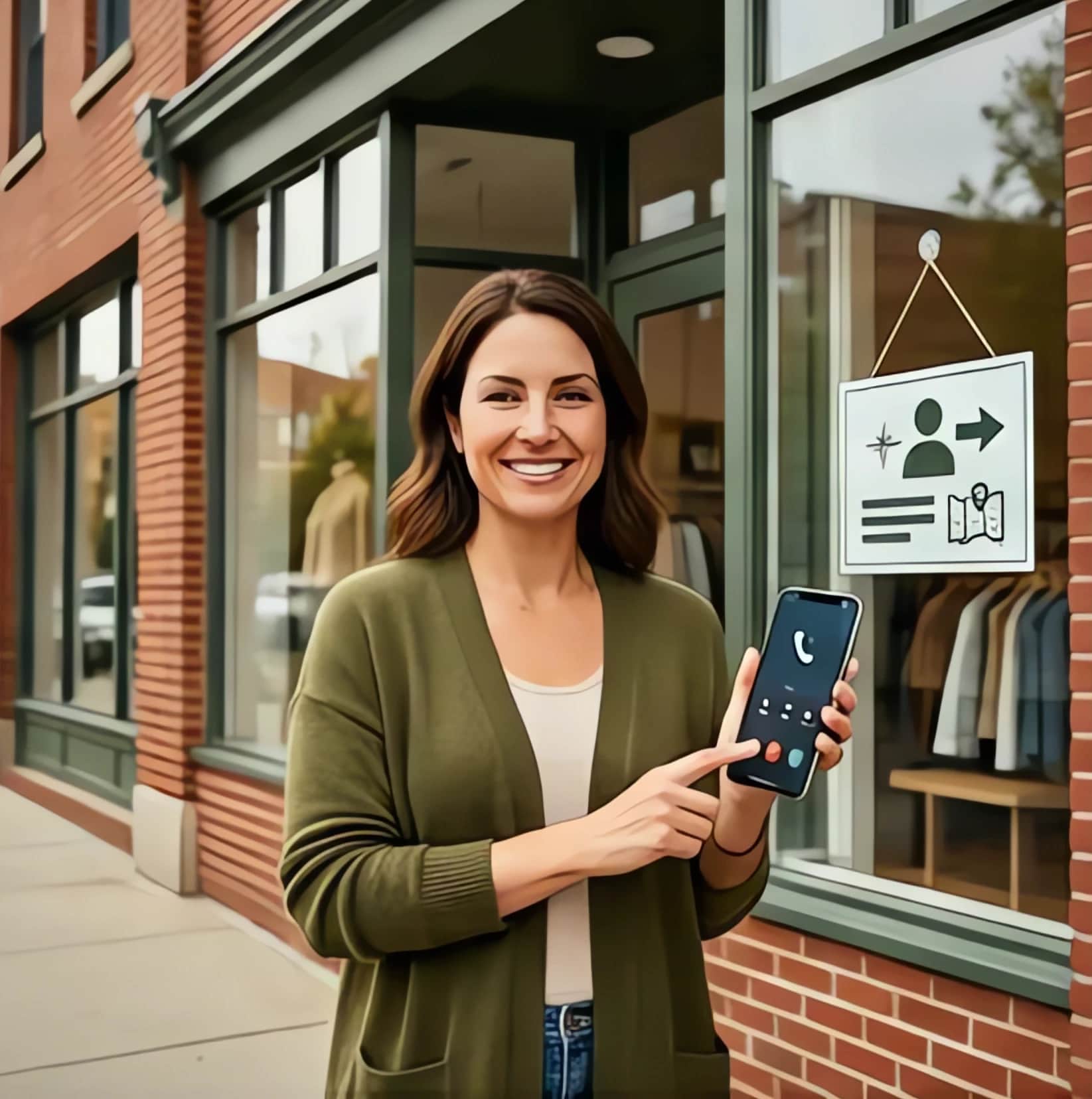 Small business owner using AI phone screening on a smartphone