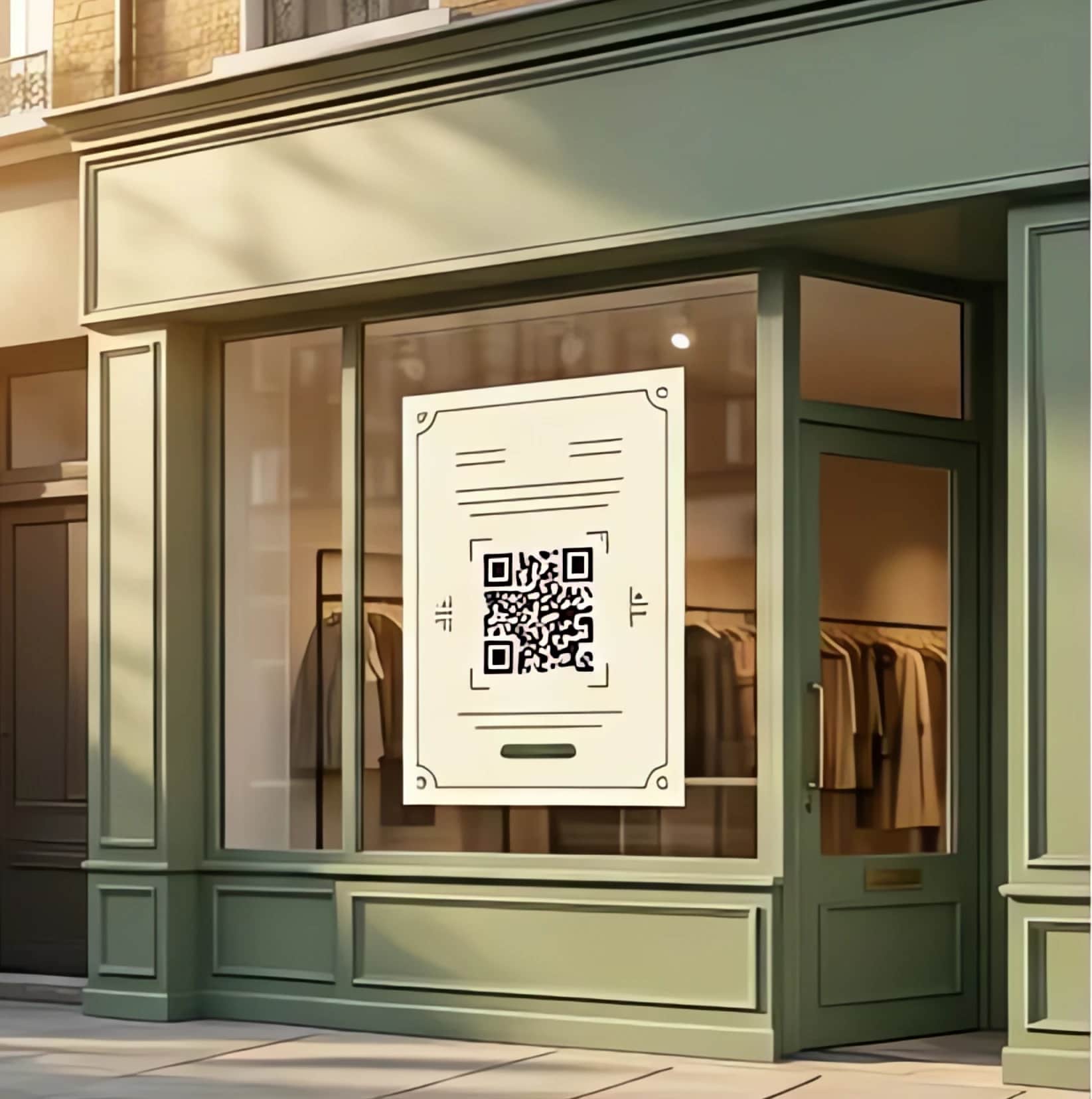 Professional help wanted sign with QR code on a storefront